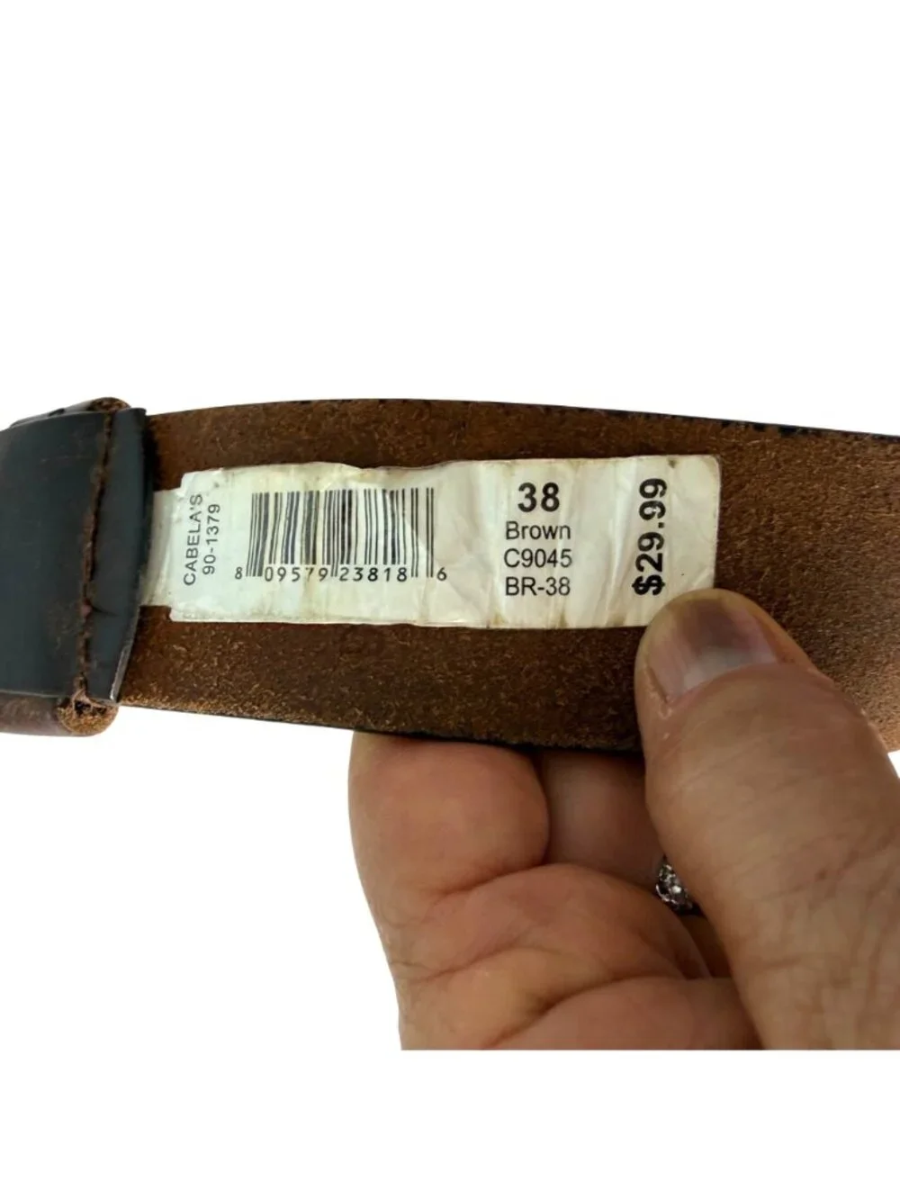 Cabelas Men's Leather Belt Sz 38 Brown Distressed Classic Cowboy Western